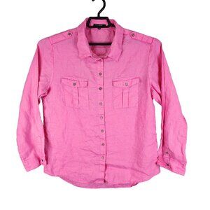 Womens Pink Chaus Sport Linen Shirt Button Up Long Sleeve Pockets Size L